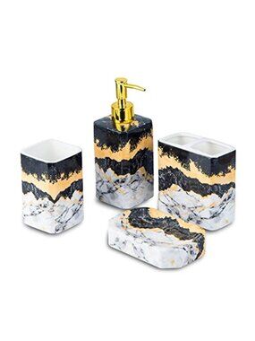 Bathroom Accessories Set Ceramic Marble Black White Soap Dispenser Toothbrush